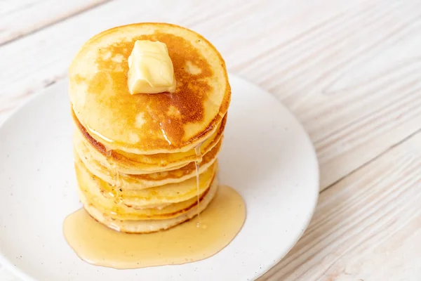 Pancakes Stack Butter Honey — Stock Photo, Image