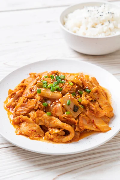 Carne Cerdo Salteada Con Kimchi Estilo Coreano Comida — Foto de Stock