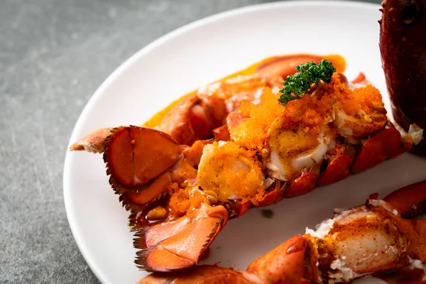 Lobster Tail Steak Sauce Shrimp Eggs Isolated White Background — Stock Photo, Image
