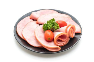 izole üzerinde beyaz arka plan dilimlenmiş jambon füme