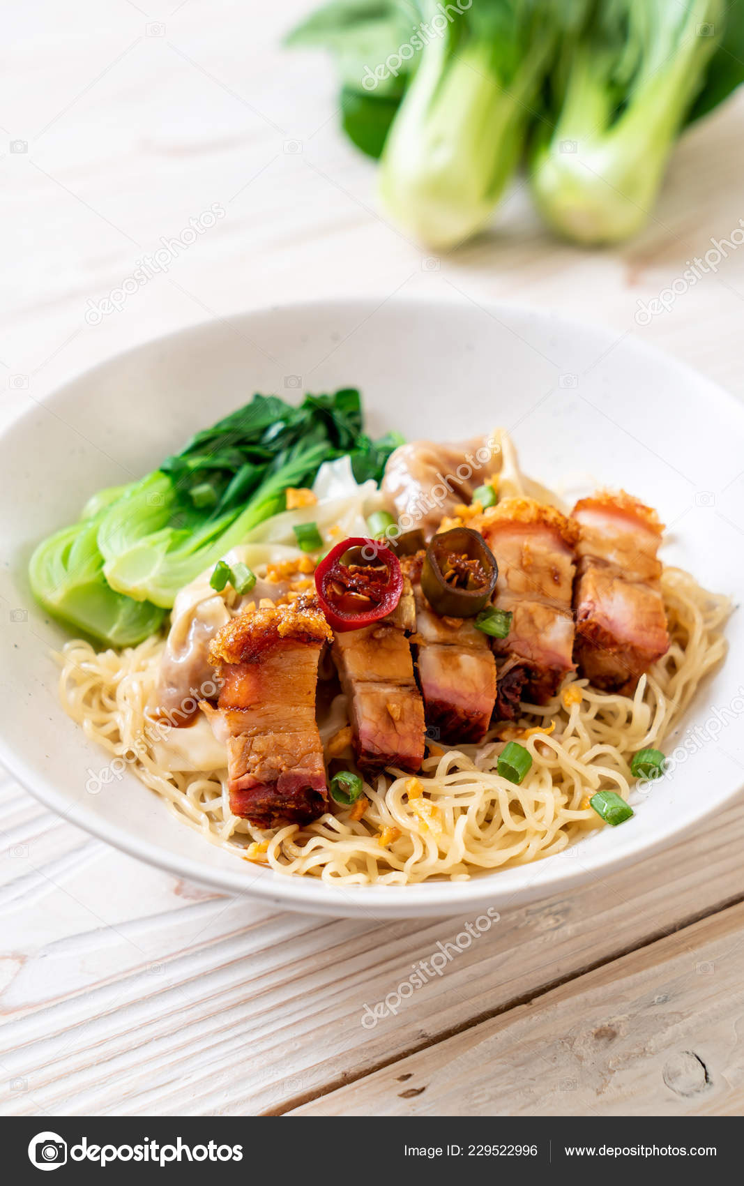 Egg Noodle Soup Crispy Pork Belly Wonton Asian Food Style Stock Photo By C Topntp