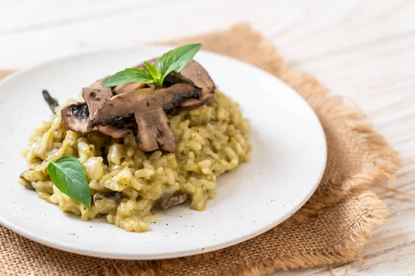 Homemade Mushroom Risotto Pesto Cheese — Stock Photo, Image