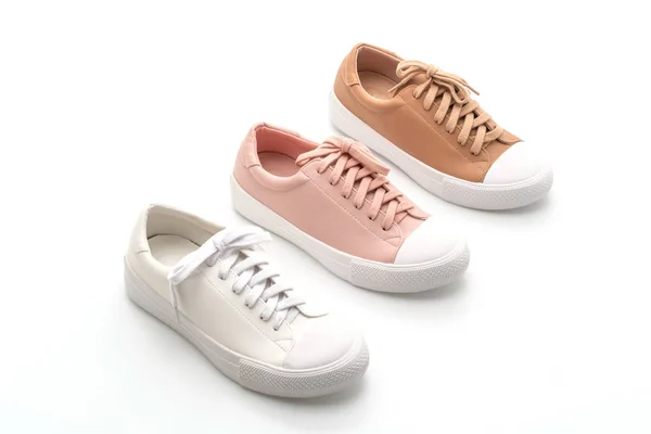 Women Leather Sneakers Shoes Isolated White Background — Stock Photo, Image