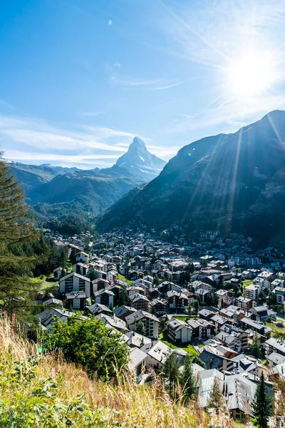 Pueblo Zermatt Con Telón Fondo Matterhorn Suiza — Foto de Stock