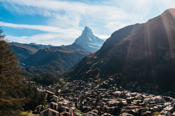 Pueblo Zermatt Con Telón Fondo Matterhorn Suiza — Foto de Stock