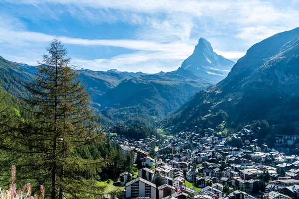 Ζερμάτ Χωριό Φόντο Matterhorn Στην Ελβετία — Φωτογραφία Αρχείου