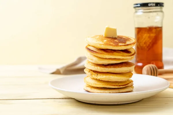 Pancakes Stack Butter Honey — Stock Photo, Image