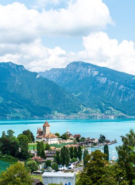 Spiez Castle with Thun Lake in Switzerland clipart