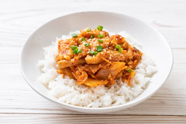 Stir Fried Pork Kimchi Topped Rice Korean Food Style — Stock Photo, Image