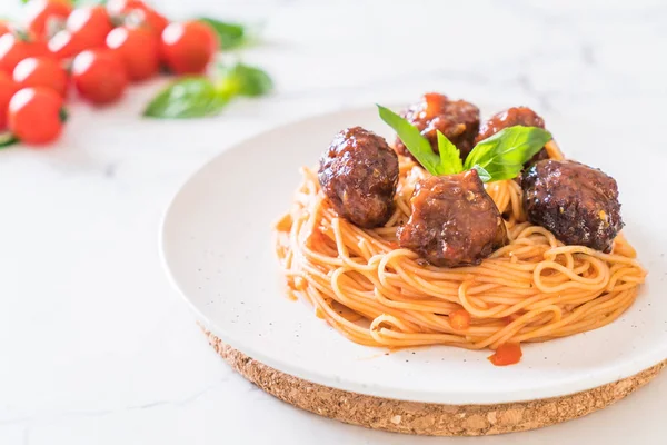 Espaguetis Con Albóndigas Estilo Comida Italiana — Foto de Stock