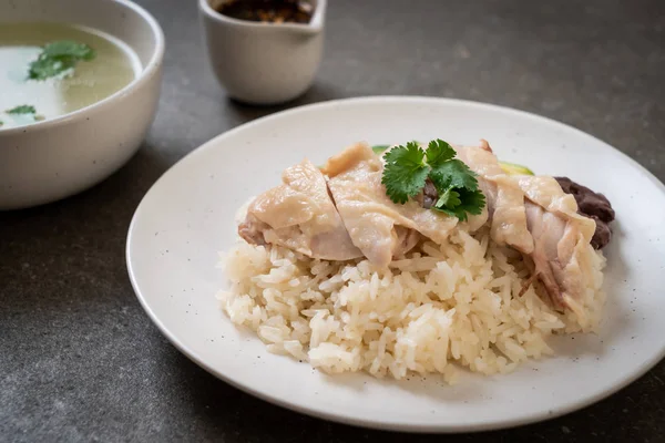 Nasi Ayam Hainan Atau Nasi Ayam Kukus Gaya Makanan Asia — Stok Foto