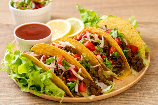 Tacos Masem Zeleninou Mexické Jídlo Styl — Stock fotografie