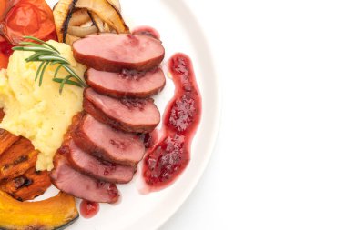 Beyaz arka plan üzerinde izole soslu ızgara duck meme