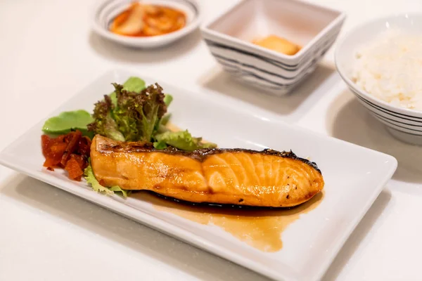 grilled salmon steak with sauce - japanese food style