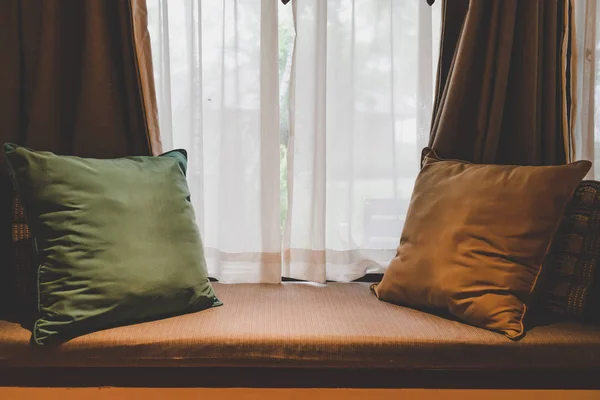 Pillow on sofa decoration in bedroom interior - Vintage Light Filter