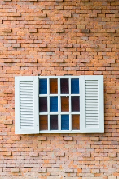 Hermosa Ventana Vintage Blanca Pared Ladrillo — Foto de Stock