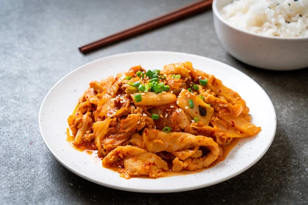 Carne Maiale Fritta Con Kimchi Stile Cibo Coreano — Foto Stock