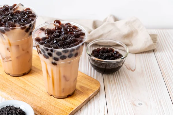 Leche Taiwán Con Burbuja Sobre Fondo Madera —  Fotos de Stock