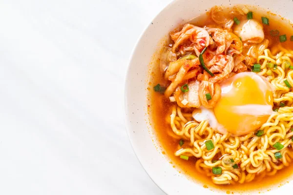 Korean Instant Noodles Kimchi Egg Korean Ramen Style — Stock Photo, Image