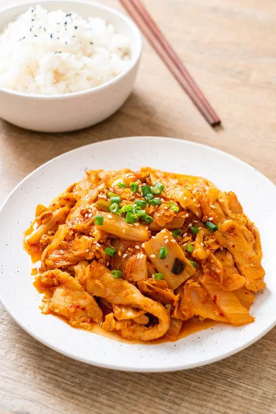 Carne Cerdo Salteada Con Kimchi Estilo Coreano Comida — Foto de Stock