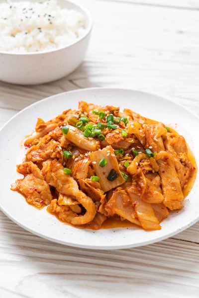 Carne Maiale Fritta Con Kimchi Stile Cibo Coreano — Foto Stock