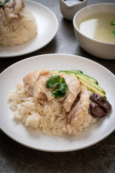 Riz Poulet Haineux Riz Poulet Cuit Vapeur Style Alimentaire Asiatique — Photo