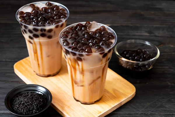 Leche Taiwán Con Burbuja Sobre Fondo Madera —  Fotos de Stock