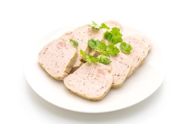 Domuz sosisi Vietnam dili veya Vietnamca beyaz arka plan üzerinde izole domuz buğulama