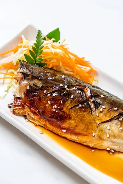 Friptură Pește Grătar Saba Sos Teriyaki Stil Alimentar Japonez — Fotografie, imagine de stoc