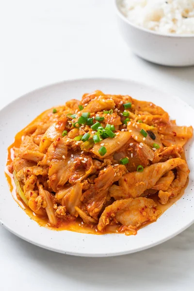 Carne Maiale Fritta Con Kimchi Stile Cibo Coreano — Foto Stock