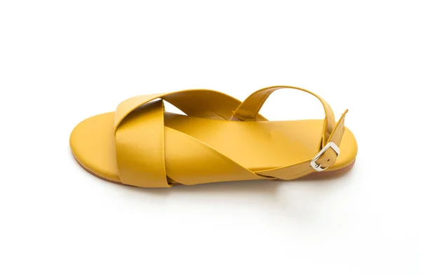 Mode Kvindelige Kvindelige Læder Sandaler Med Slingback Isoleret Hvid Baggrund - Stock-foto