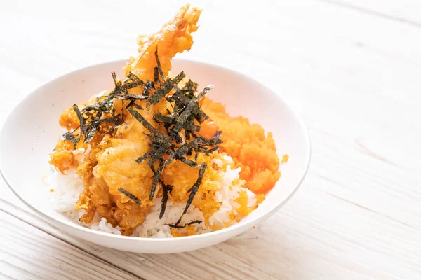 karides tempura pirinç kase karides yumurta ve yosun - Japon gıda tarzı