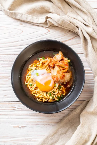 Macarrão Instantâneo Coreano Com Kimchi Ovo Estilo Ramen Coreano — Fotografia de Stock