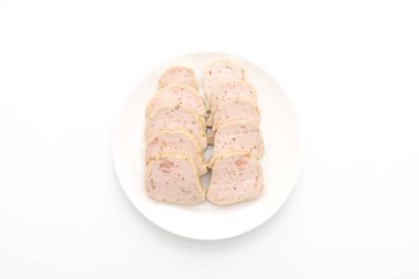 Domuz sosisi Vietnam dili veya Vietnamca beyaz arka plan üzerinde izole domuz buğulama