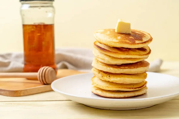 Pancakes Stack Butter Honey — Stock Photo, Image