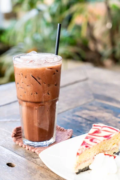 Verre Milk Shake Chocolat Glacé Dans Café Restaurant Café — Photo