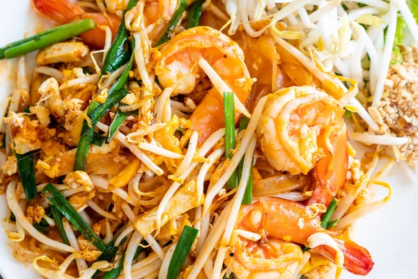 Pad Thai Gesauteerde Rijstnoedels Met Garnalen Thais Eten — Stockfoto