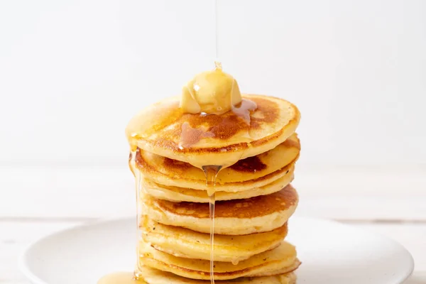 Pancakes Stack Butter Honey — Stock Photo, Image