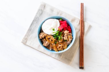 Yumurtalı domuz pirinci kasesi (Donburi) - Japon yemeği tarzı.