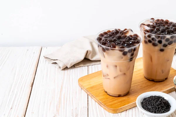 Leche Taiwán Con Burbuja Sobre Fondo Madera —  Fotos de Stock