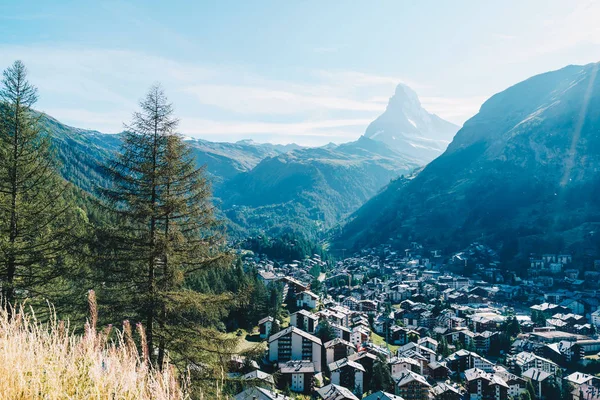 Satul Zermatt Fundal Matterhorn Elveția — Fotografie, imagine de stoc