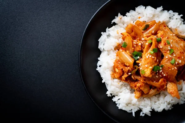 Stir Fried Pork Kimchi Topped Rice Korean Food Style — Stock Photo, Image