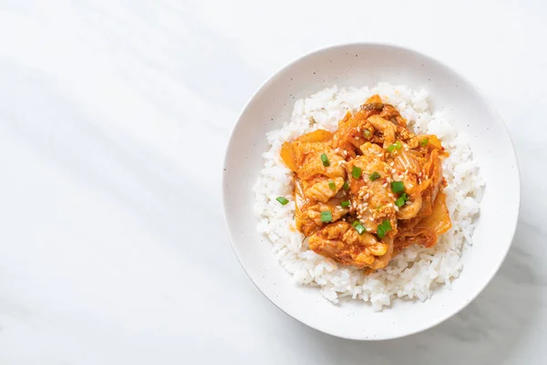 Stir Fried Pork Kimchi Topped Rice Korean Food Style — Stock Photo, Image