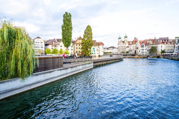 Centro Histórico Lucerna Luzern Con Famoso Puente Capilla Suiza — Foto de Stock