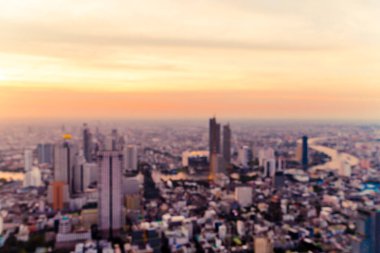 arka plan için günbatımı gökyüzü ile Tayland Bangkok cityscape bulanıklık