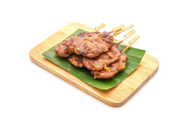 Grilled Skewered Milk Pork White Sticky Rice Isolated White Background — Stock Photo, Image