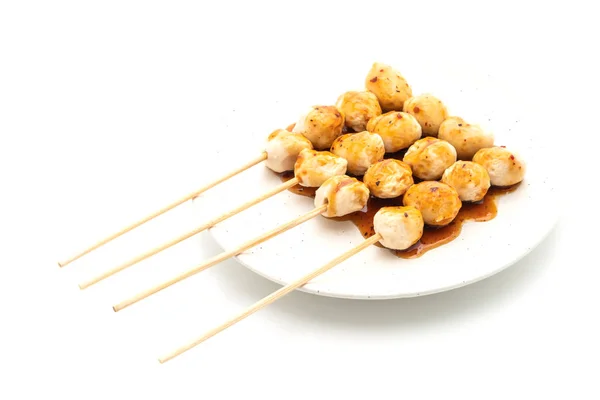 Grilled Pork Meatballs Sweet Chili Sauce Isolated White Background — Stock Photo, Image