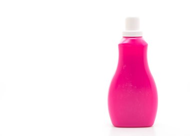 deterjan veya beyaz arka plan üzerinde izole kat sıvı temizlik için pembe plastik şişe
