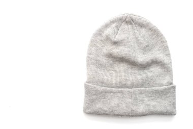 Beyaz arka plan üzerinde izole gri yün şapka