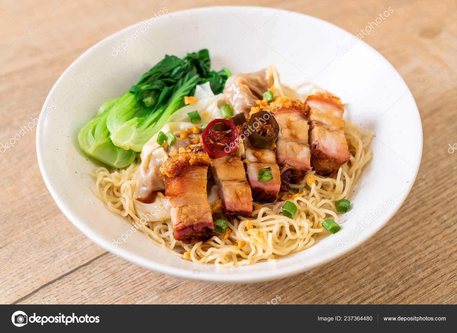 Egg Noodle Soup Crispy Pork Belly Wonton Asian Food Style Stock Photo By C Topntp